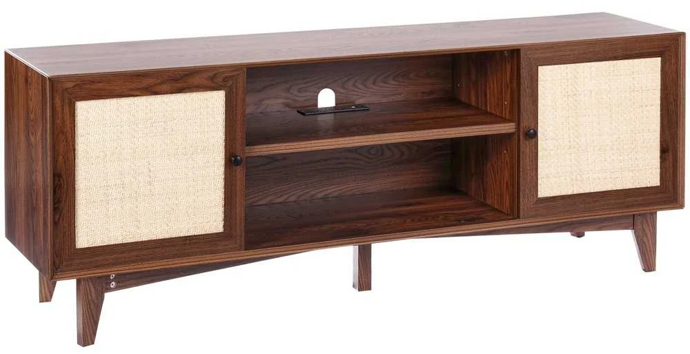 Rotango TV Staliukas 191 cm Televizoriui, Riešuto Spalvos TV Spintelė, Boho TV Staliukas, Medinė TV Konsolė