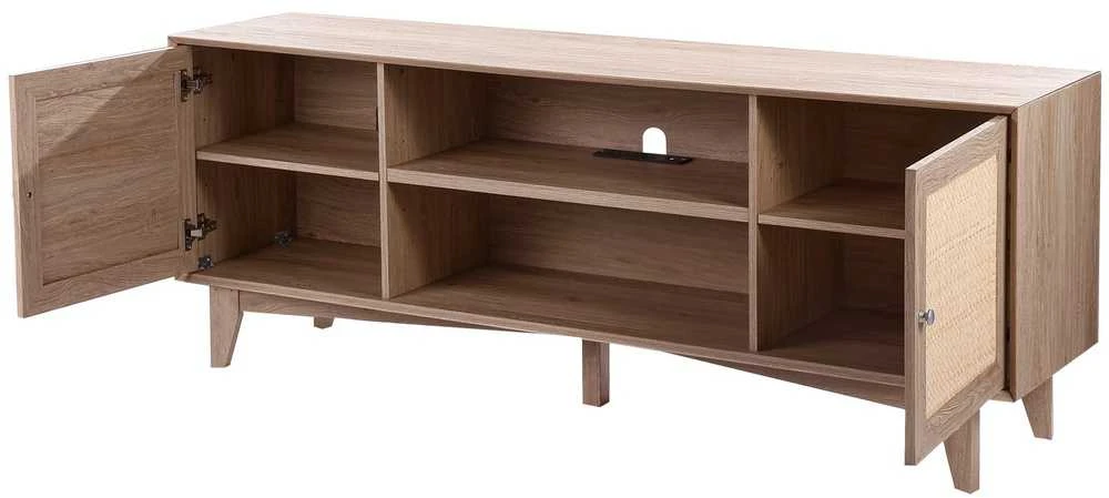 Rotango TV staliukas 191cm TV, ąžuolo apdaila, su rozete, TV spintelė, komoda