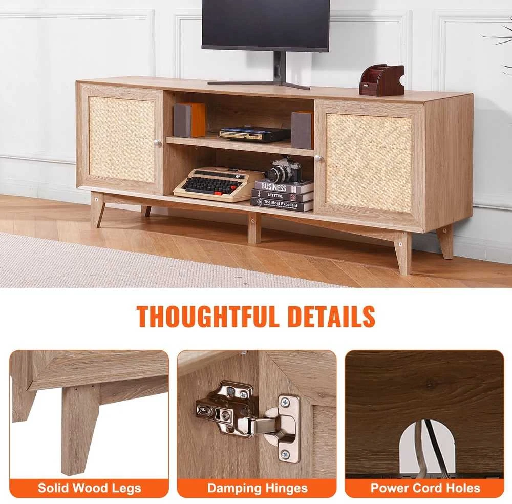 Rotango TV staliukas 191cm TV, ąžuolo apdaila, su rozete, TV spintelė, komoda