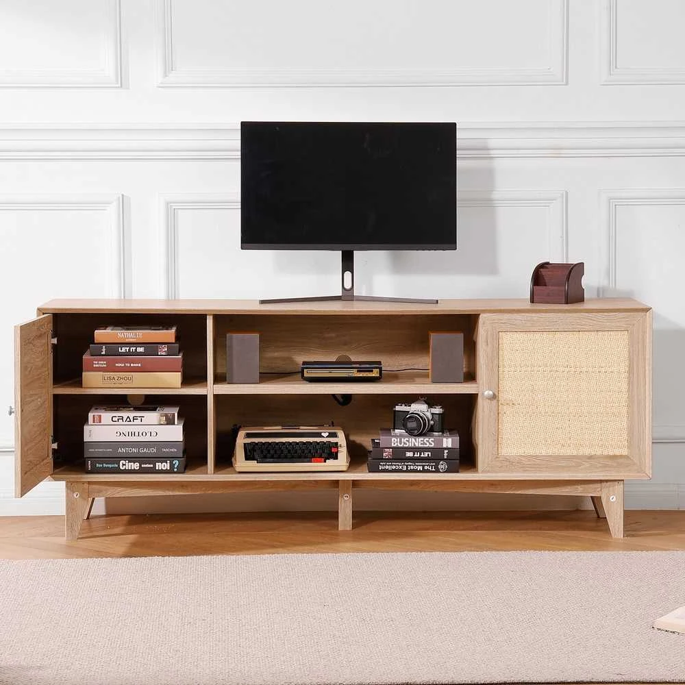 Rotango TV staliukas 191cm TV, ąžuolo apdaila, su rozete, TV spintelė, komoda