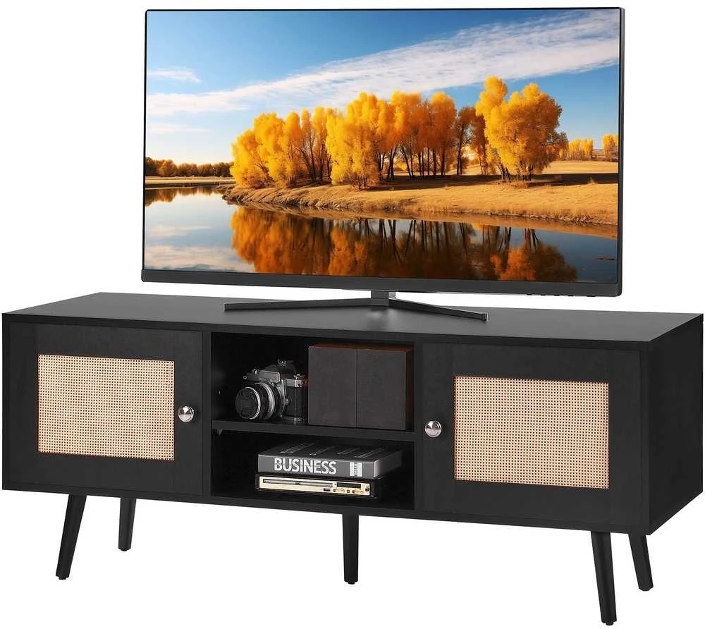 Rotango TV staliukas, boho stiliaus, su reguliuojamomis lentynomis, svetainei