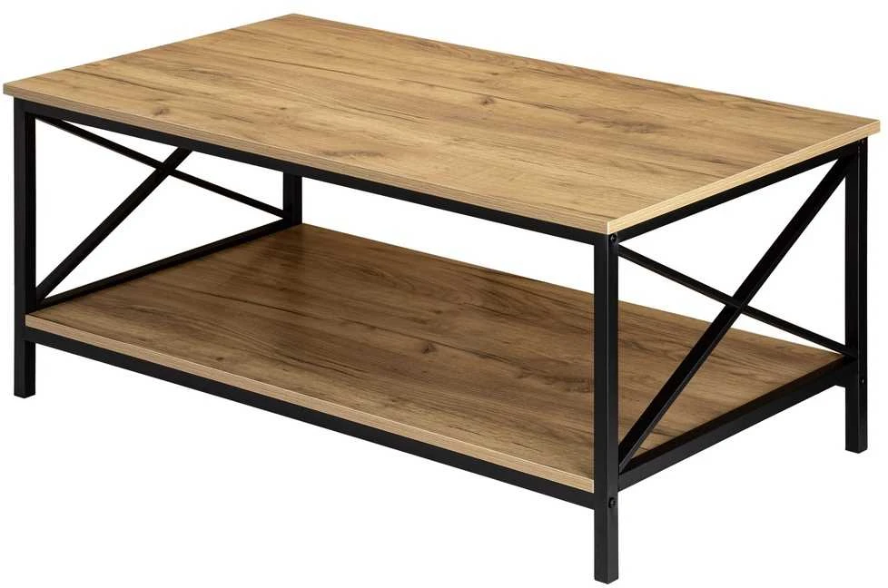 Rustiškas kavos staliukas, 100 cm, juodas/rudas, vintažinio stiliaus, stabilus plieno rėmas, retro kavos staliukas, svetainės staliukas