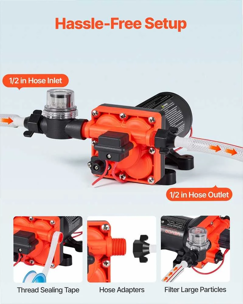 RV vandens siurblys, 12V DC 18.9 L/min diafragminis siurblys su slėgio jungikliu, 4.83 bar, nameliams ant ratų, laivams, jachtoms, automobilių plovimui, vandens tiekimo sistema