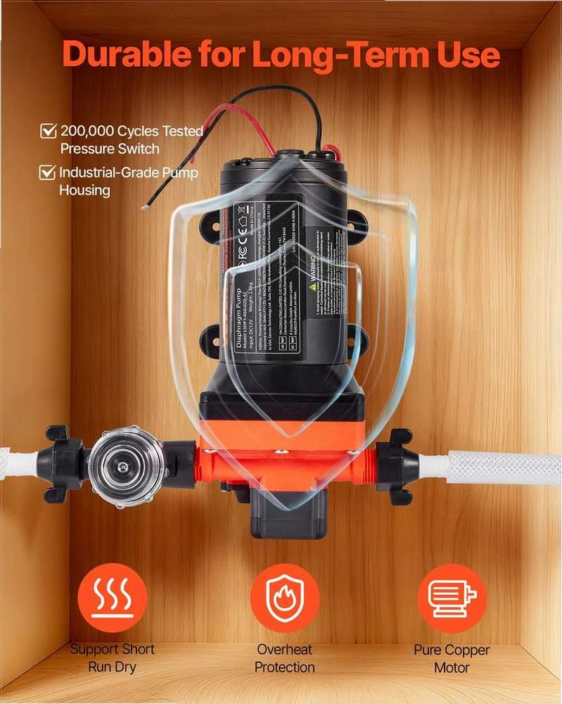 RV vandens siurblys, 12V DC 18.9 L/min diafragminis siurblys su slėgio jungikliu, 4.83 bar, nameliams ant ratų, laivams, jachtoms, automobilių plovimui, vandens tiekimo sistema