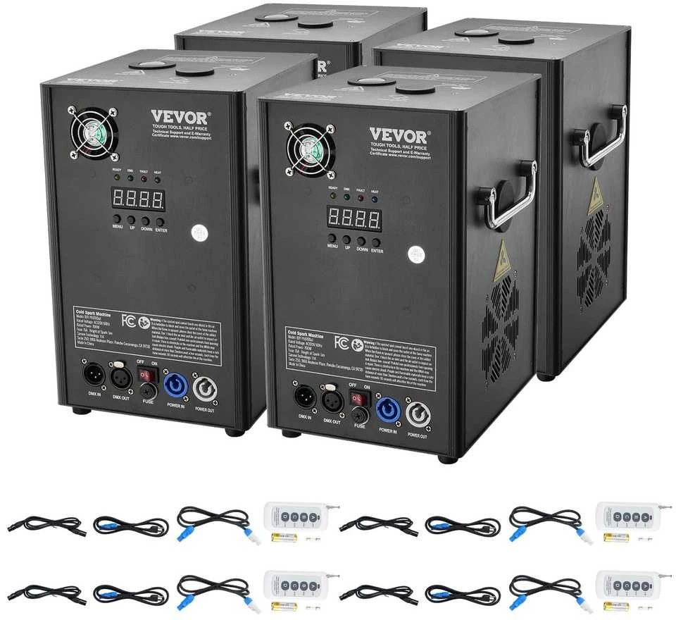 Šaltų ugnelių mašina 700W, belaidis DMX, 4 vnt., 2-5 m, vestuvėms, DJ, efektams, fejerverkams, scenos apšvietimui