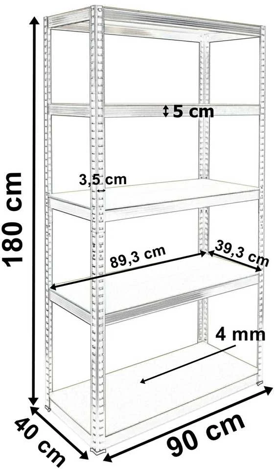 Sandėliavimo stelažas, 5 lentynos, juodas, 180x90x40 cm, 875 kg, lentynų blokas, metalinis stelažas, sandėliavimo lentynos