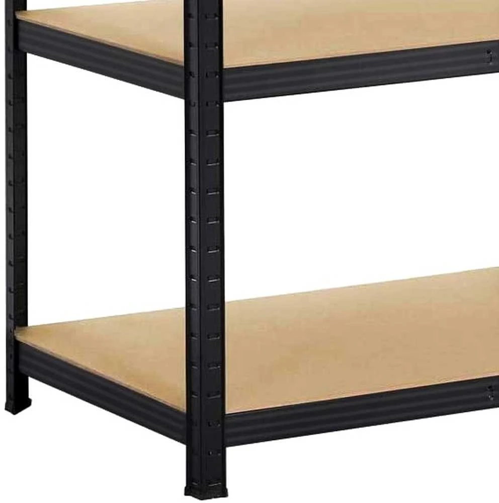 Sandėliavimo stelažas, 5 lentynos, juodas, 150x75x30 cm, 625 kg, lentynų blokas, garažo lentynos, metalinis stelažas, sandėliavimo lentynos