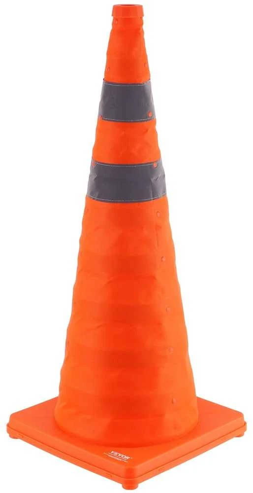 Saugos kūgiai, 4 vnt., 70 cm sulankstomi eismo kūgiai, su atšvaitinėmis juostelėmis, plataus pagrindo statybiniai kūgiai, oranžiniai stovėjimo kūgiai
