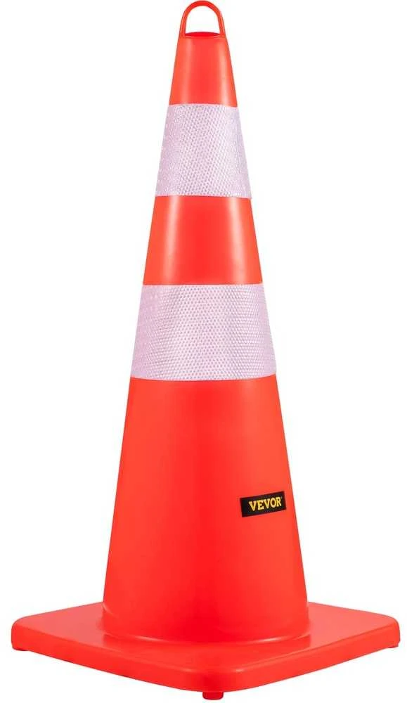 VEVOR Saugos kūgiai 6 vnt. 73 cm PVC oranžiniai statybiniai eismo kūgiai su 2 atšvaitais, svertiniu pagrindu, automobilių stovėjimo aikštelėms, keliams