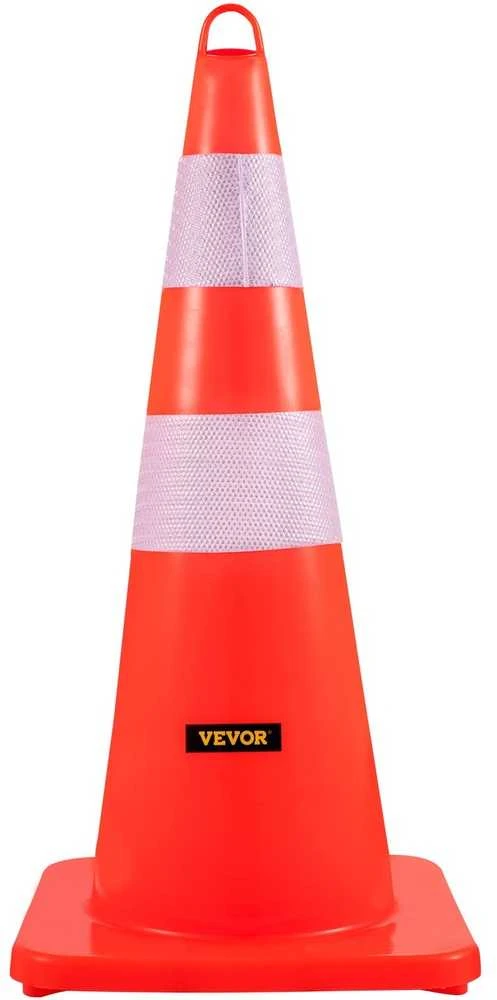 VEVOR Saugos kūgiai 6 vnt. 73 cm PVC oranžiniai statybiniai eismo kūgiai su 2 atšvaitais, svertiniu pagrindu, automobilių stovėjimo aikštelėms, keliams