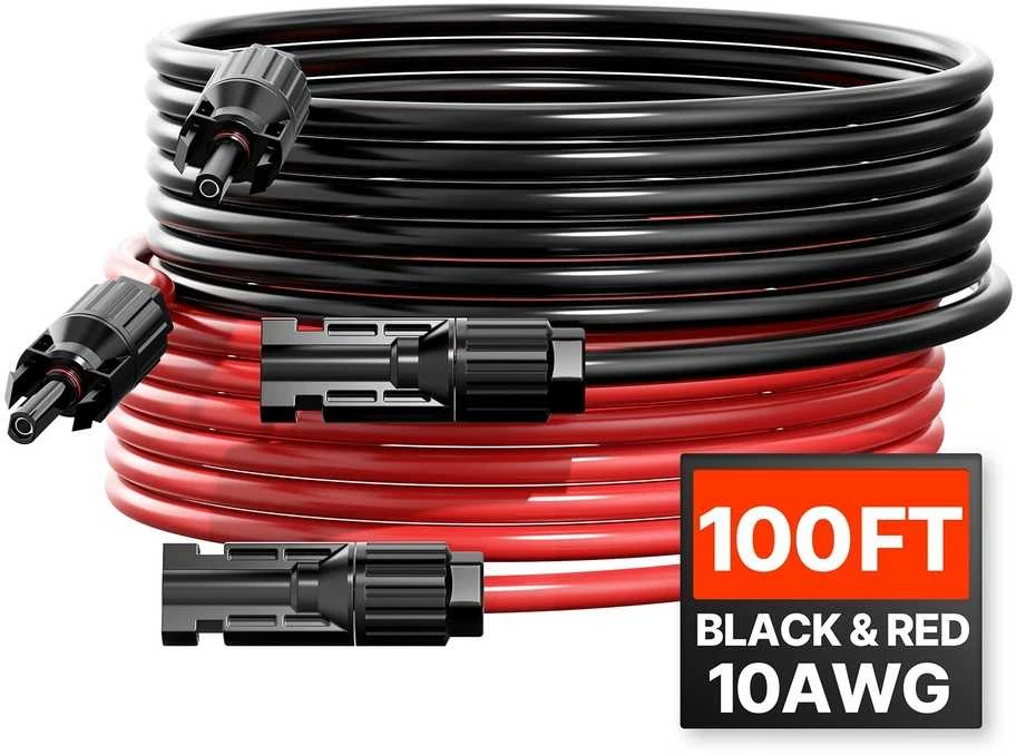 Saulės baterijos prailginimo laidas, 30.48m 10AWG MC4 jungtys, 1500V 30A saulės kabelis, saulės baterijos prailginimo kabelis