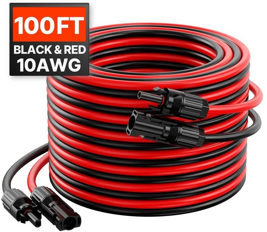 Saulės baterijos prailginimo laidas, 30.48m 10AWG MC4 jungtys, 1500V 30A saulės kabelis, saulės baterijos prailginimo kabelis