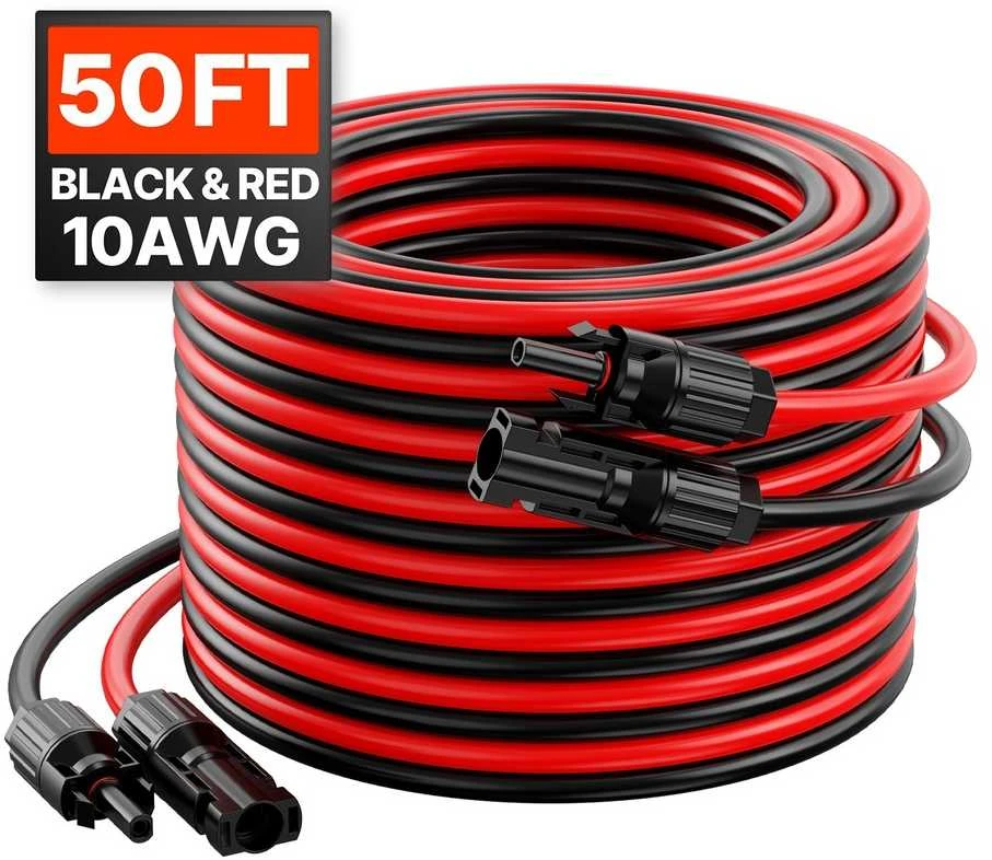 Saulės baterijų prailginimo laidas, 10AWG, 15.2 m, su jungtimis, dvigubas laidas, saulės energijos kabelis