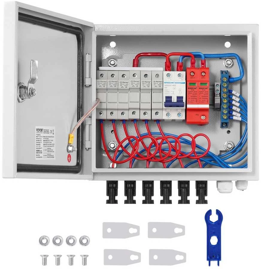 VEVOR Saulės PV skirstymo dėžė 6 linijų, 10A IP65