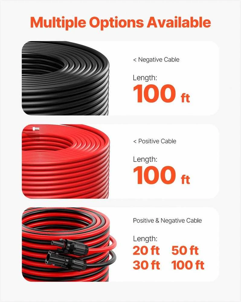 VEVOR 30,48 m saulės kolektoriaus kabelis 10AWG