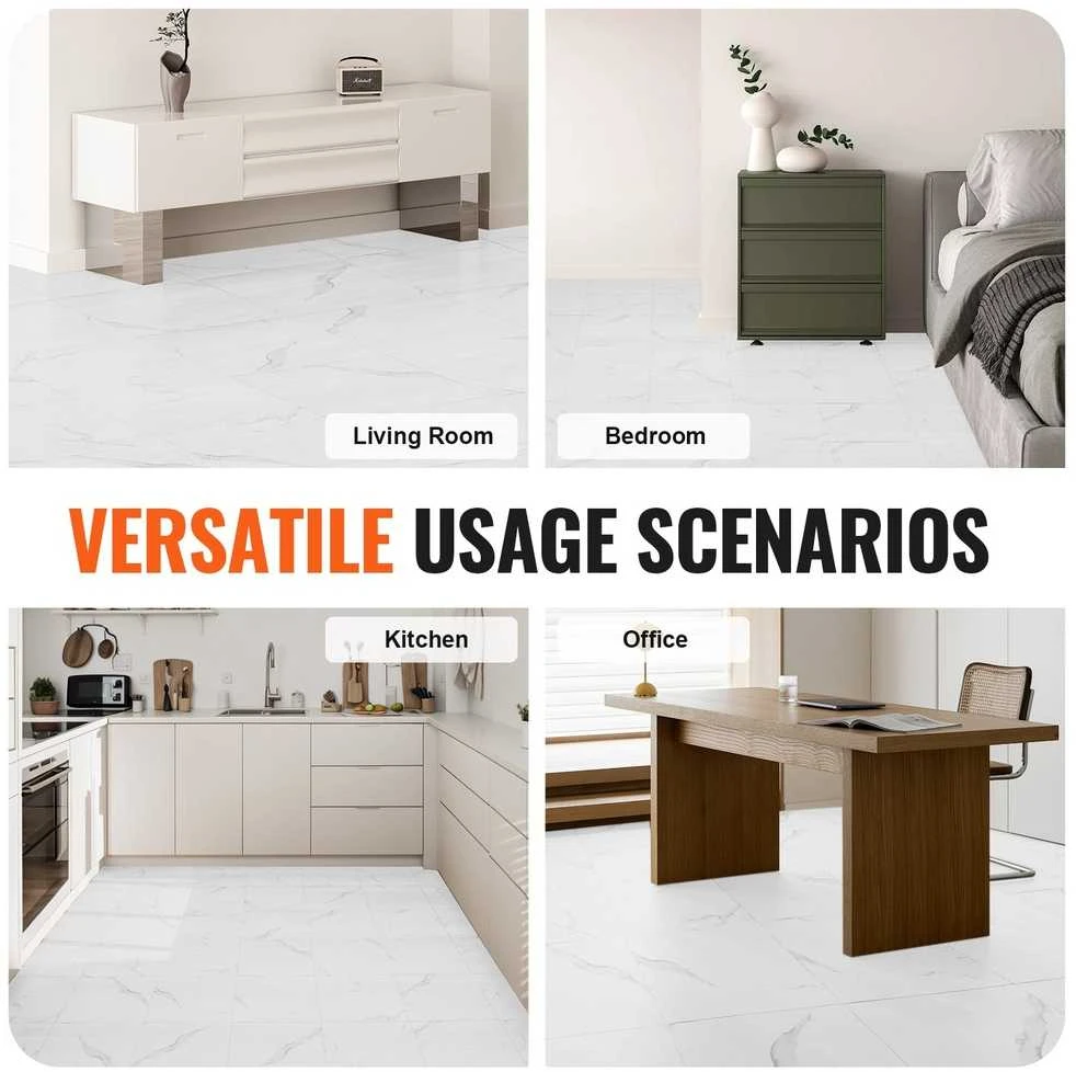 Savaime limpančios vinilo grindų plytelės, 305x305 mm, 50 vnt., balto marmuro, klijuojamos, PVC, namų dekorui