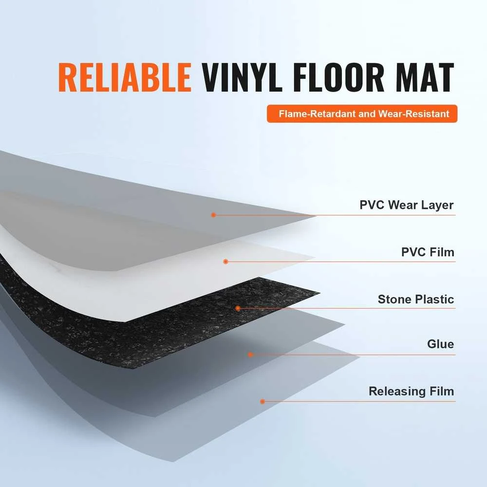 Savaime limpančios vinilo grindų plytelės, 305x305 mm, 50 vnt., balto marmuro, klijuojamos, PVC, namų dekorui