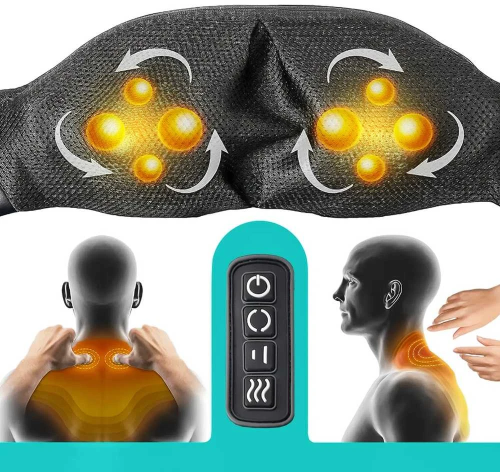 Shiatsu kaklo ir nugaros masažuoklis, viso kūno skausmo malšinimui, su šildymo funkcija, nešiojamas masažo prietaisas, pečių ir pėdų masažuoklis