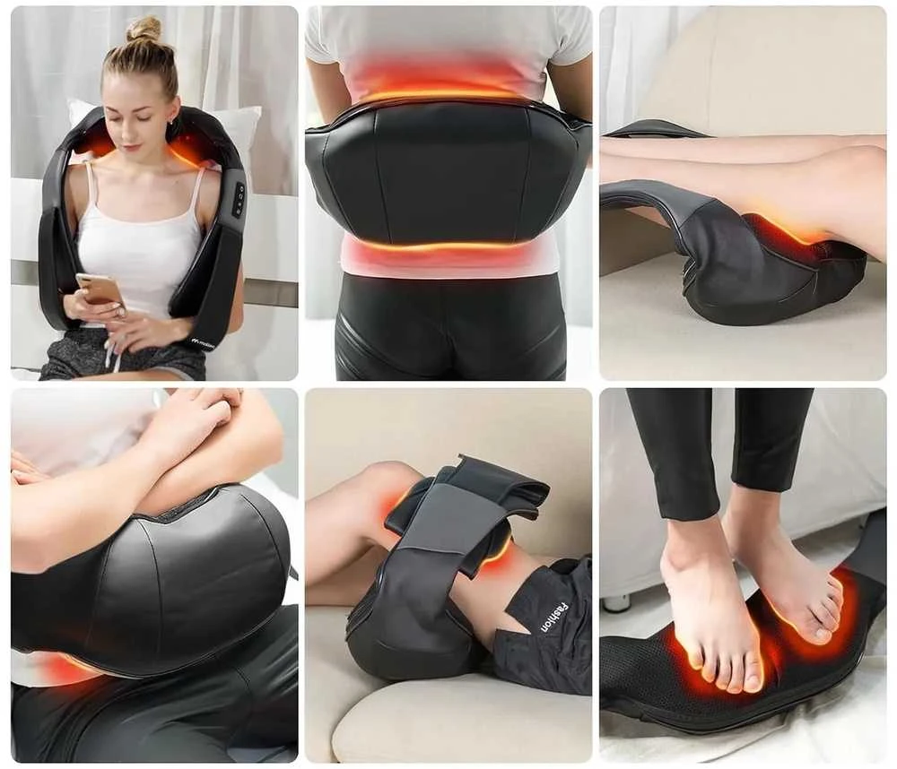 Shiatsu kaklo ir nugaros masažuoklis, viso kūno skausmo malšinimui, su šildymo funkcija, nešiojamas masažo prietaisas, pečių ir pėdų masažuoklis