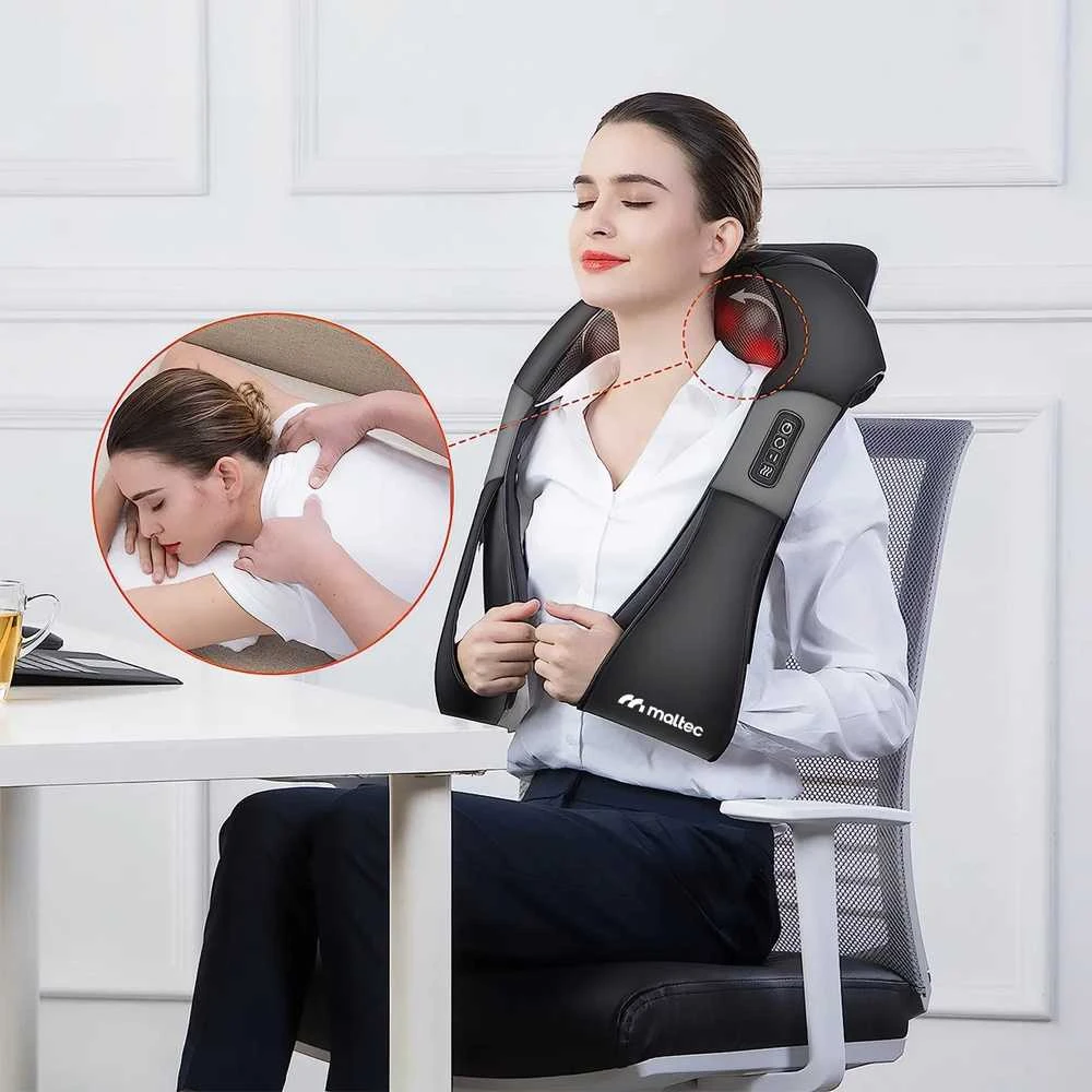 Shiatsu kaklo ir nugaros masažuoklis, viso kūno skausmo malšinimui, su šildymo funkcija, nešiojamas masažo prietaisas, pečių ir pėdų masažuoklis