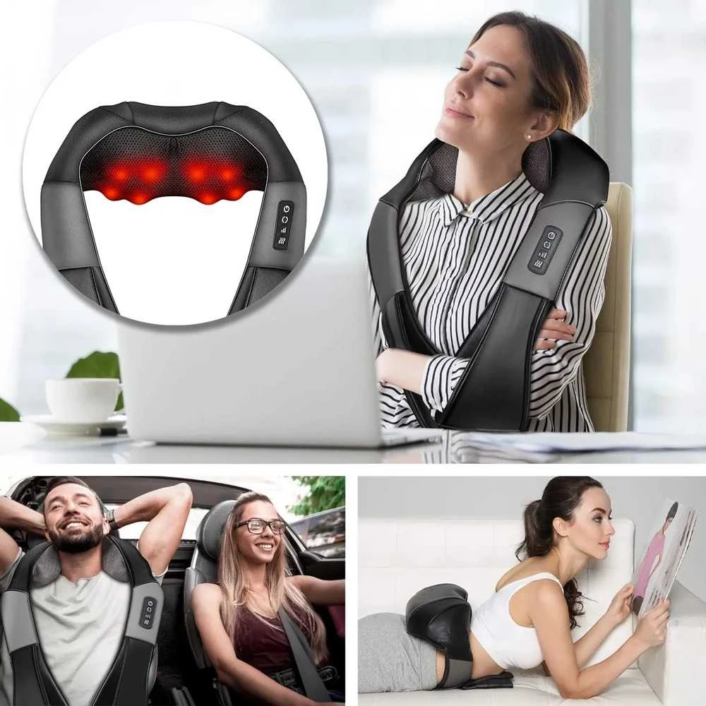 Shiatsu kaklo ir nugaros masažuoklis, viso kūno skausmo malšinimui, su šildymo funkcija, nešiojamas masažo prietaisas, pečių ir pėdų masažuoklis
