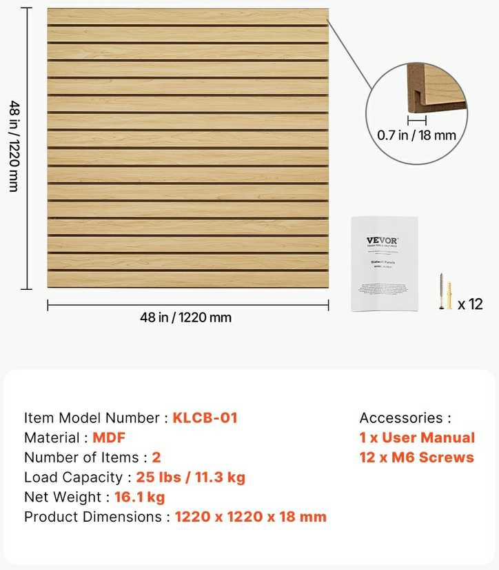 Sieninė plokštė 1220 x 1220 mm, MDF natūrali, moduliuojama, garažui, 1.5 m², lamelių sienelė, lentynų sistema