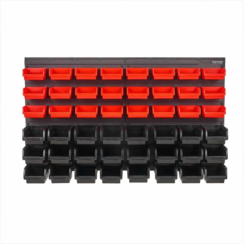 Sieninės laikymo dėžės smulkių detalių organizavimui, išplečiama 48 dėžių lentyna, juodas ir raudonas plastikinis organizatorius, įrankių laikiklis
