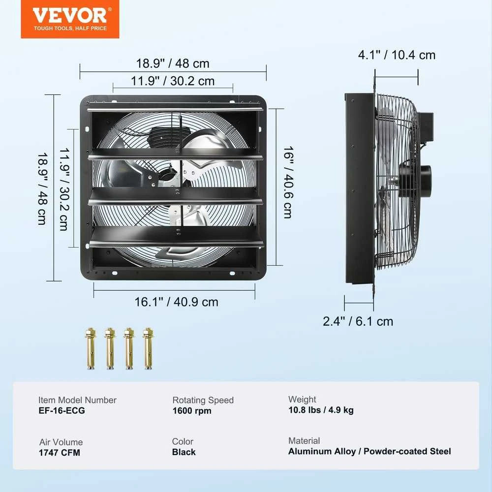 Sieninis ištraukiamasis ventiliatorius su nuotoliniu valdymu, 406 mm uždengiamas ventiliatorius, EC variklio ventiliatorius, pramoninis ištraukiamasis ventiliatorius
