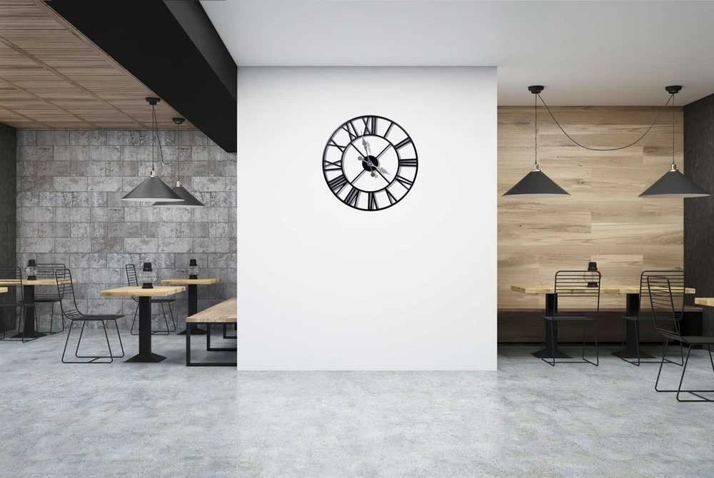 Sieninis laikrodis 50 cm, retro stiliaus, metalinis, juodas, tylus, vintažinis, senovinis, klasikinio dizaino
