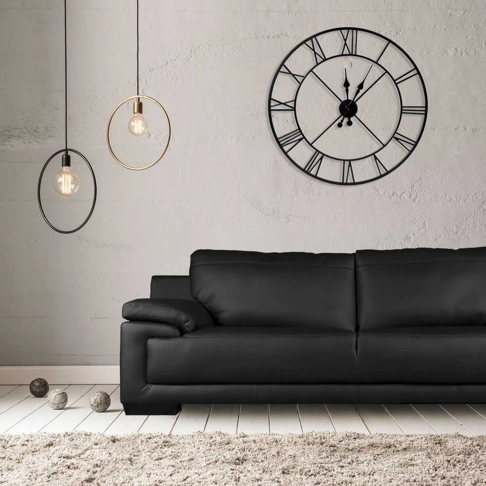 Sieninis laikrodis namams, 80 cm, juodo metalo, retro stiliaus, dekoratyvinis, vintažinis, senovinio stiliaus, didelis