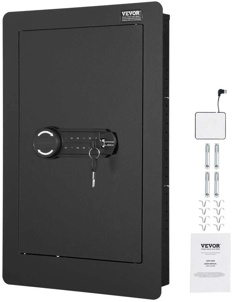Sieninis seifas, paslėpta saugykla, plieno seifas pinigams ir vertybėms, raktinis ir elektroninis, 65 cm paslėptas sieninis seifas, sieninė apsauga su alarmu