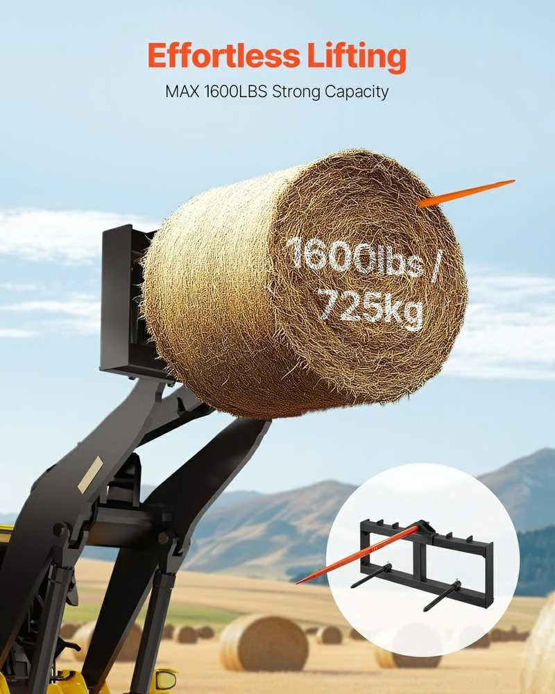 Šieno iešmas mini krautuvui, 725 kg talpos, su stabilizatoriais, šieno rulonų iešmas, traktoriaus šieno iešmas, rulonų iešmas