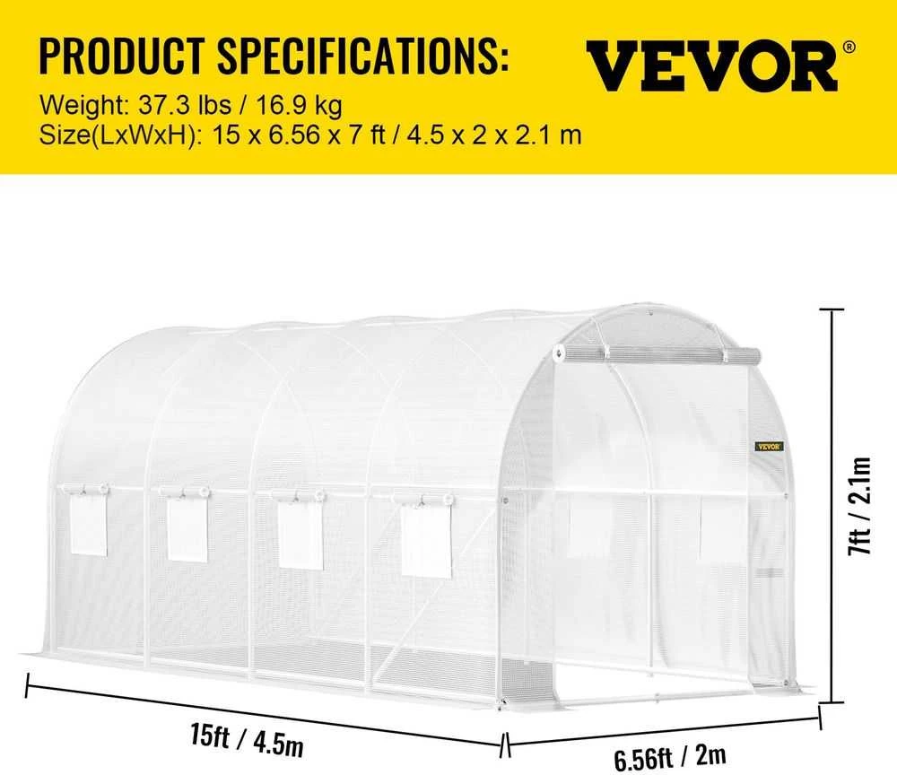 VEVOR Pramoninis tunelinis šiltnamis 4,6 x 2,1 m