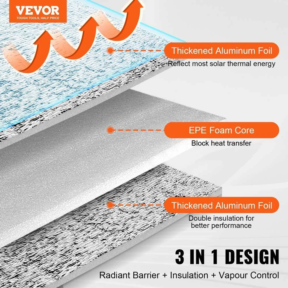 VEVOR Dviejų sluoksnių šiluminė izoliacija 122 cm x 15,2 m