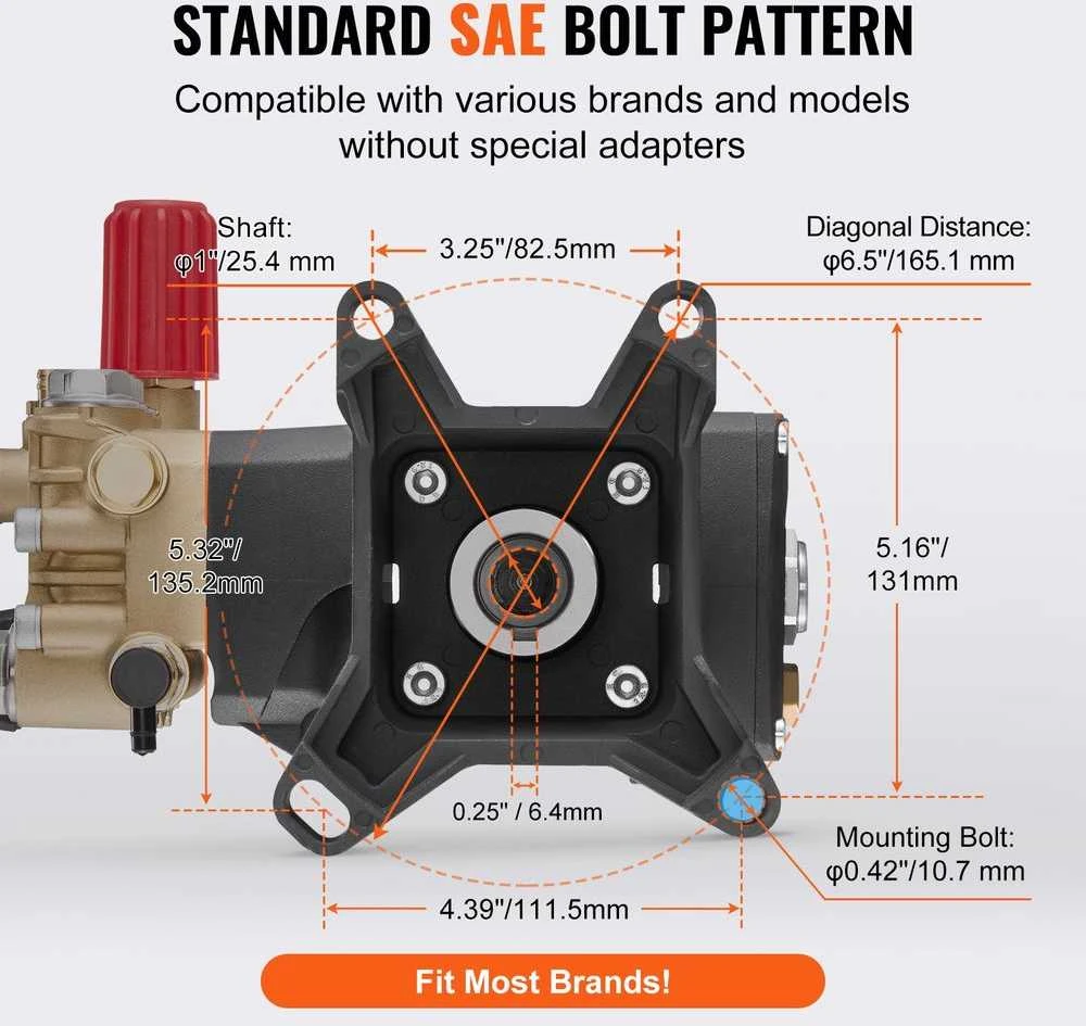 Simpson Morflex Slėgio plovimo siurblys, 25.4 mm veleno horizontalus trijų stūmoklių, aukšto slėgio plovimo įrenginio keitimas, 276 bar galios plovimo siurblio komplektas, Santopreno stūmoklis