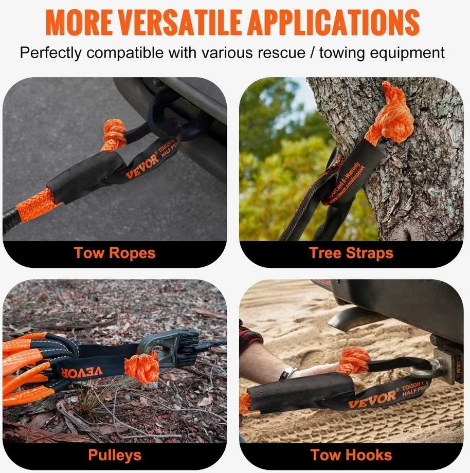 Sintetiniai minkšti šakliai, 2 vnt., 20 t, oranžinė vilkimo virvė, 12.7 mm, lengvi, gelbėjimo stropas, buksyravimo lynas