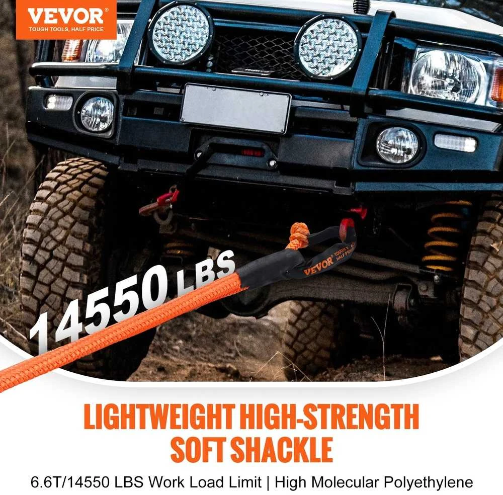 Sintetiniai minkšti šakliai, 2 vnt., 20 t, oranžinė vilkimo virvė, 12.7 mm, lengvi, gelbėjimo stropas, buksyravimo lynas