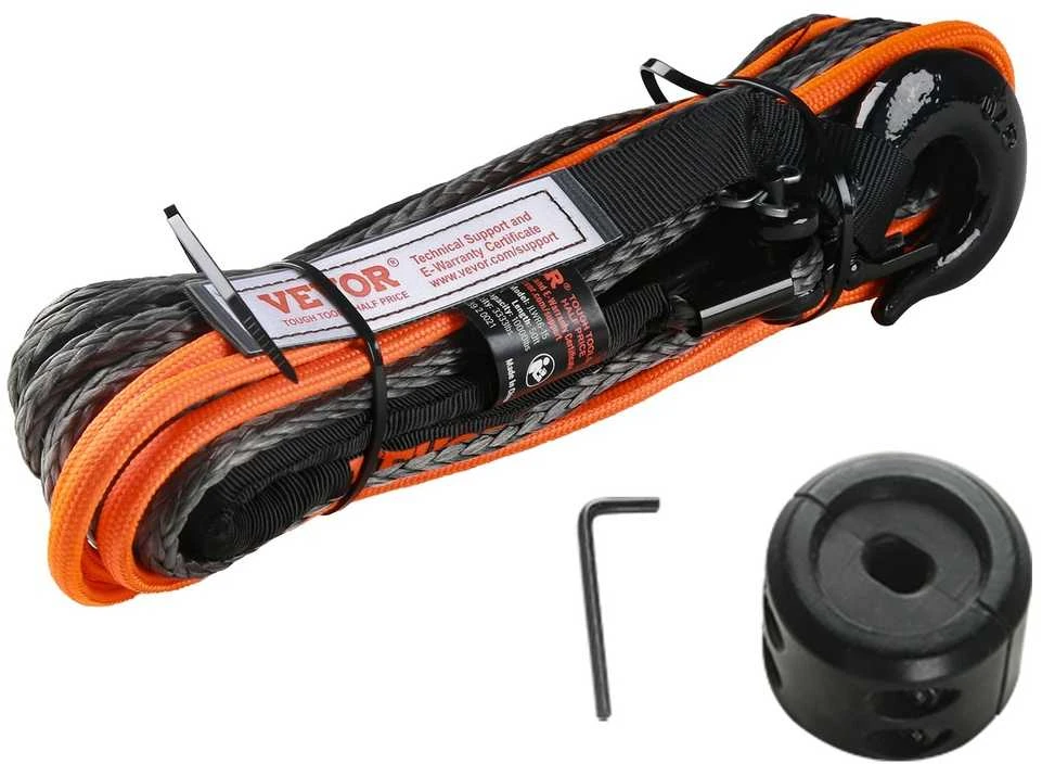 Sintetinis gervės lynas, 6.4 mm x 15.2 m, 44.5 kN, su apsauga, ATV, UTV, visureigiui, tvirtas, gervės trosas, bekelės aksesuaras