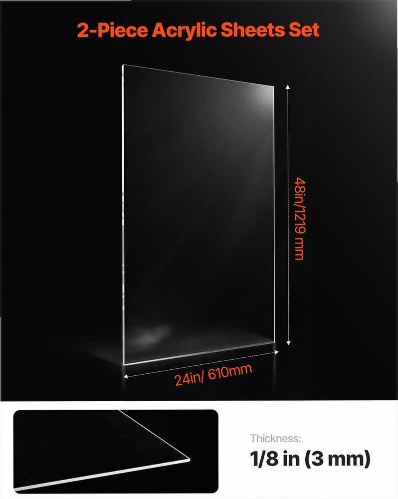 VEVOR 2 vnt. plexiglaso akrilo lakštai 61x122 cm, 3 mm storio
