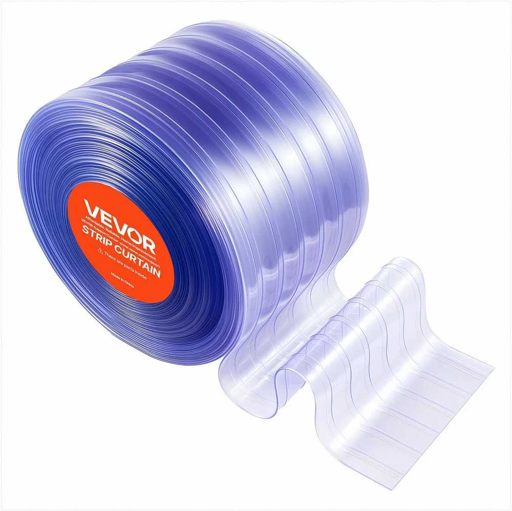 Skaidri PVC juostinė užuolaida durims, rifliuotas ritinys, termiškai izoliuota plastikinė durų uždanga, šaldymo kamerų juostos sandėliams ir garažams