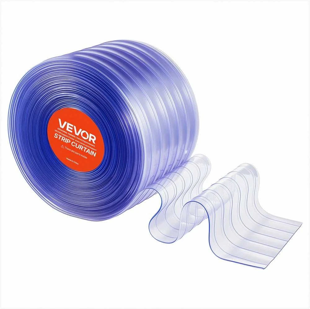 Skaidri PVC juostinė užuolaida durims, rifliuotas ritinys, termiškai izoliuota plastikinė durų uždanga, šaldymo kamerų juostos sandėliams ir garažams