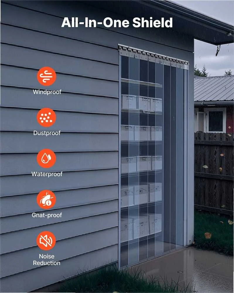 Skaidri PVC juostinė užuolaida šaldiklio durims, šiluminė izoliacija šaldymo kameroms, sunkiasvorės skaidrios PVC durų juostos, 2.1 m x 0.9 m izoliuota plastikinė užuolaida, pramoninės užuolaidos