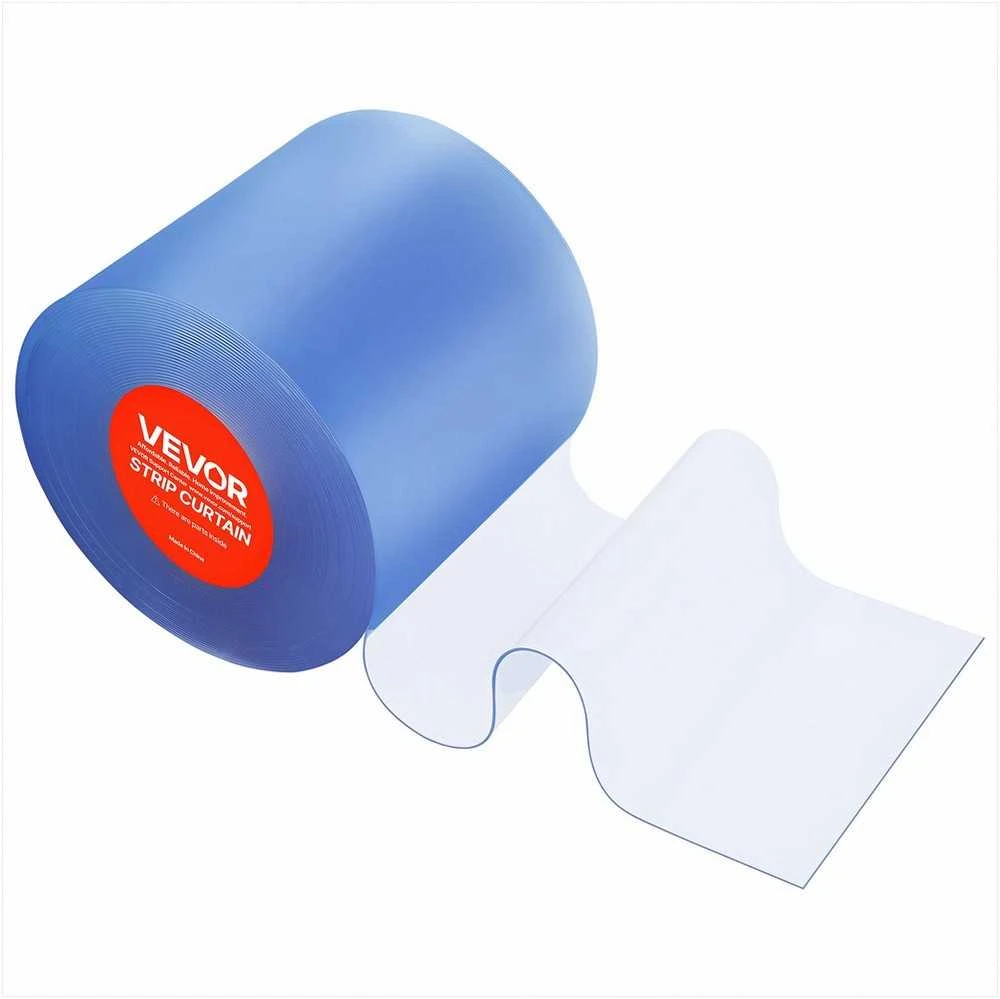 Skaidri PVC juostinė užuolaida šaldymo kameroms, sunkiasvorė, plastikinių durų juostų rulonas, pramoninė izoliacija sandėliams, garažams ir prekybos centrams, 30.8 m x 30.5 cm x 3 mm