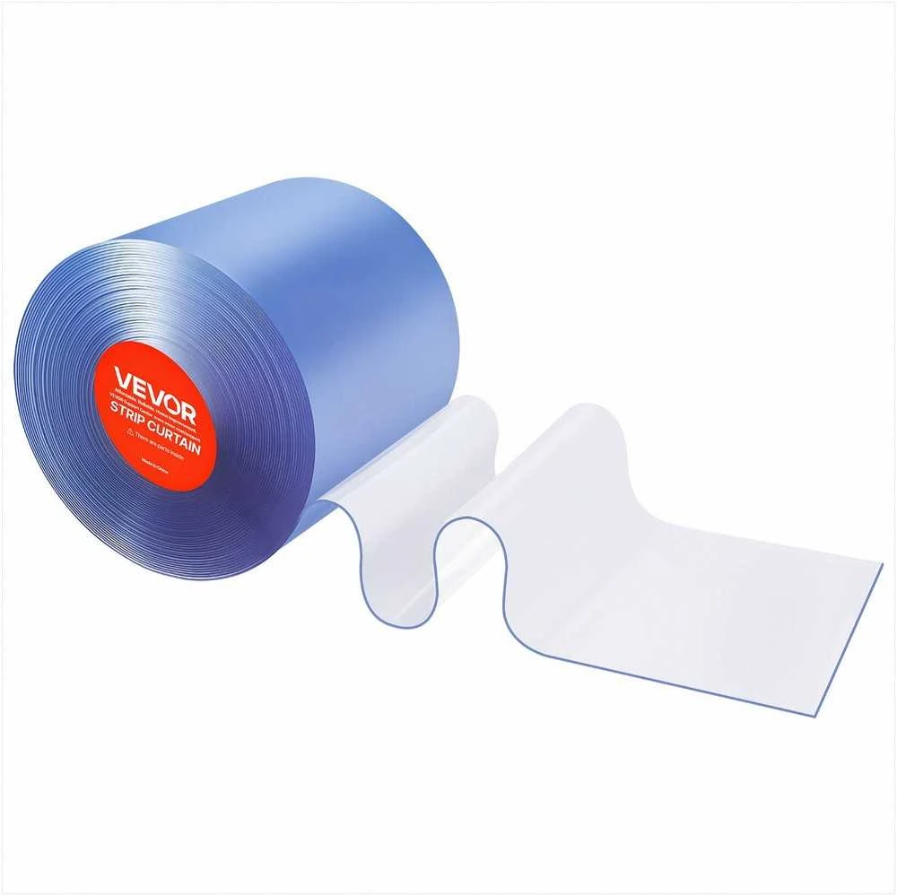 Skaidri PVC juostinė užuolaida šaldymo kameroms, sunkiasvorė, plastikinių durų juostų rulonas, pramoninė izoliacija sandėliams, garažams ir prekybos centrams, 30.8 m x 30.5 cm x 3 mm