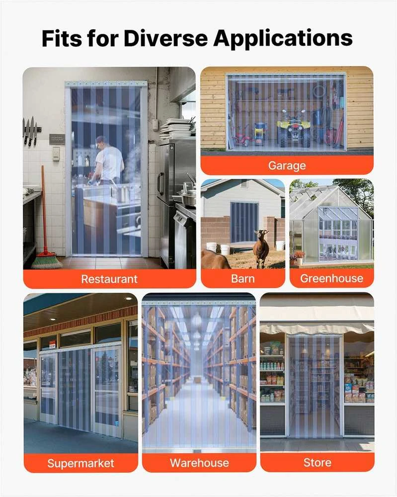 Skaidri PVC juostinė užuolaida šaldymo kameroms, sunkiasvorė, plastikinių durų juostų rulonas, pramoninė izoliacija sandėliams, garažams ir prekybos centrams, 30.8 m x 30.5 cm x 3 mm