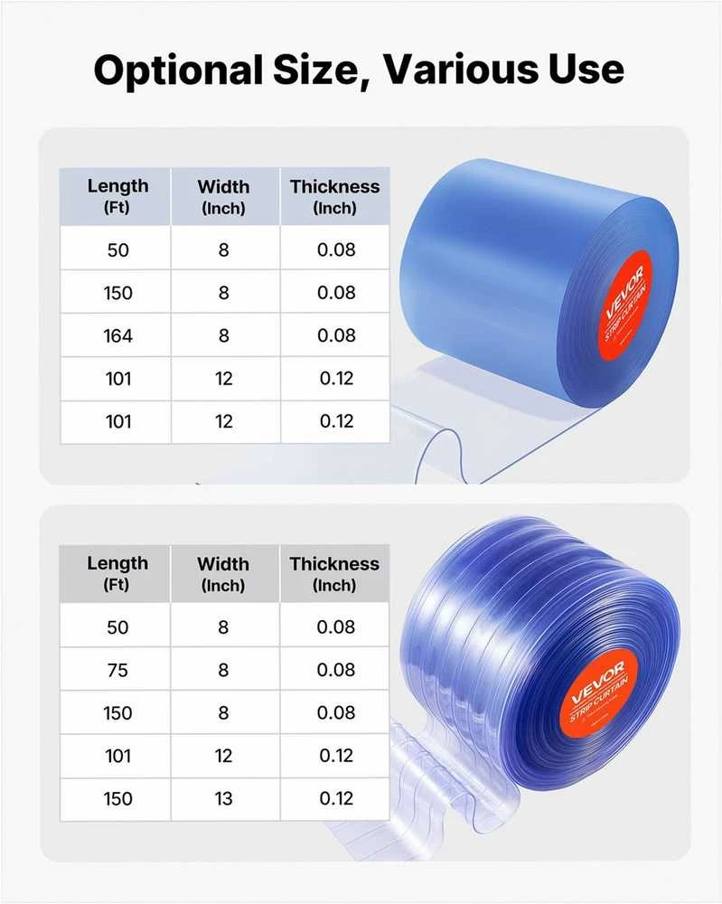 Skaidri PVC juostinė užuolaida šaldymo kameroms, sunkiasvorė, plastikinių durų juostų rulonas, pramoninė izoliacija sandėliams, garažams ir prekybos centrams, 30.8 m x 30.5 cm x 3 mm