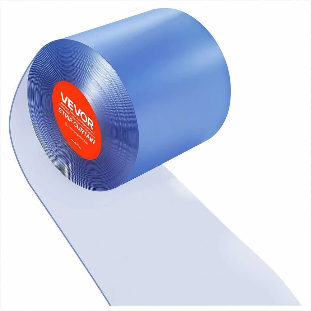 Skaidri PVC juostinė užuolaida šaldymo kameroms, sunkiasvorė, plastikinių durų juostų rulonas, pramoninė izoliacija sandėliams, garažams ir prekybos centrams, 30.8 m x 30.5 cm x 3 mm