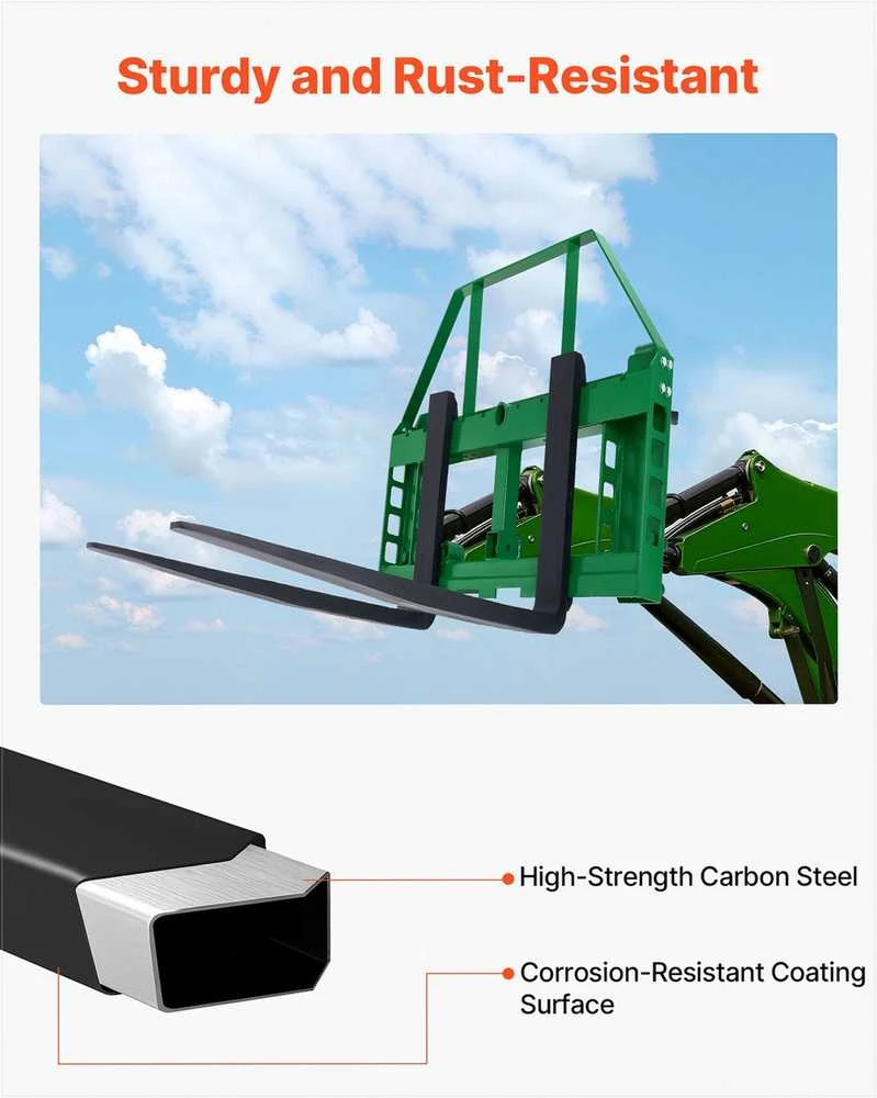 Skid Steer padėklų rėmas sunkiems darbams, 1814 kg keliamoji galia, 115 cm plotis su prikabinimo imtuvu, padėklų šakių rėmo priedas, krautuvo priedas, žemės ūkio technika
