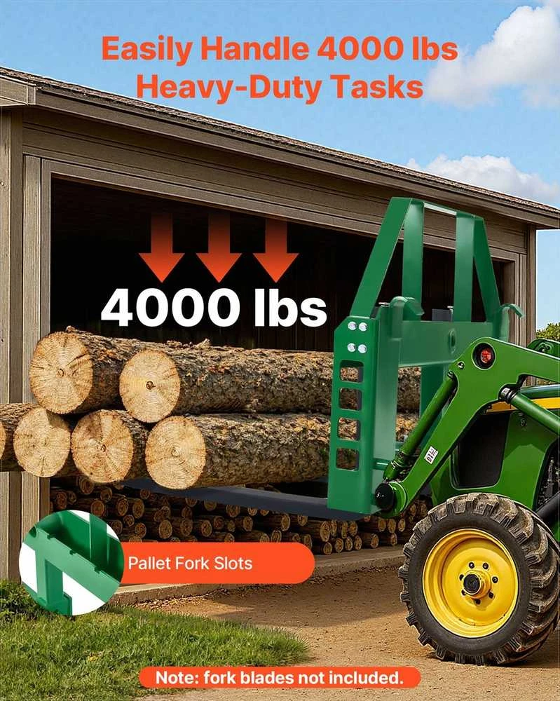 Skid Steer padėklų rėmas sunkiems darbams, 1814 kg keliamoji galia, 115 cm plotis su prikabinimo imtuvu, padėklų šakių rėmo priedas, krautuvo priedas, žemės ūkio technika