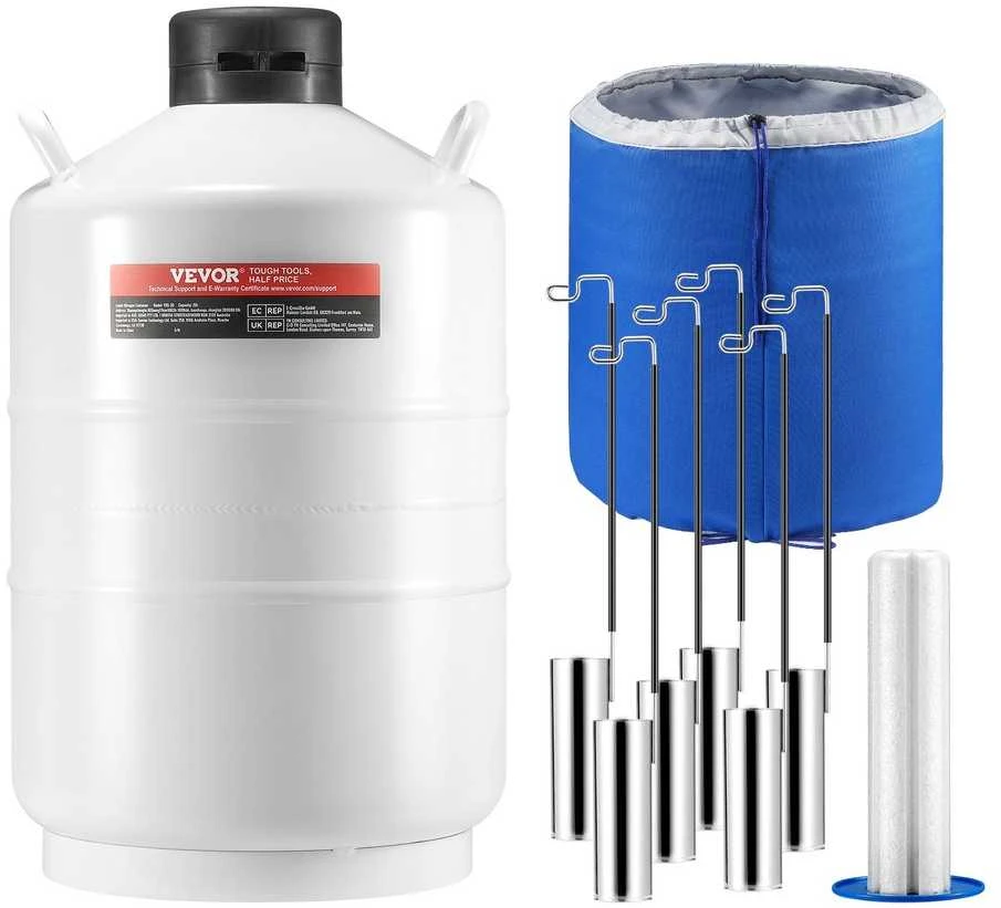 Vevor Skysto azoto talpa 20 l aliuminio lydinio LN2 indas 6 talpyklos
